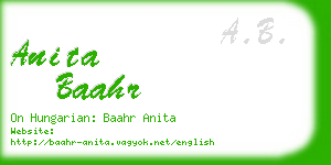 anita baahr business card